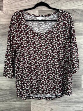 J. Jill Blouse Women Large Petite Black Red Floral Scoop Neck Casual Shirt Top‎